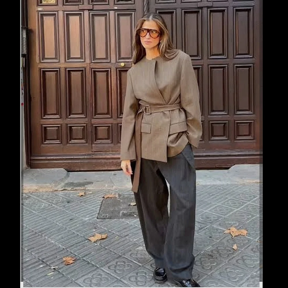 Zara WOOL BLEND BELTED BLAZER SIZE XS - Picture 10 of 16